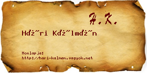 Hári Kálmán névjegykártya